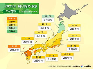 2月上旬から飛散　例年の2倍も　2025年春の花粉飛散予測第2報　日本気象協会