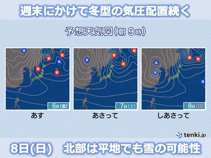 8日(日)にかけて寒気が流れ込む　北部では平地でも雪の所も