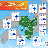 13日は近畿南部を中心に雨　大阪など中部の都市部で雨の所も　週末は一段と寒くなる