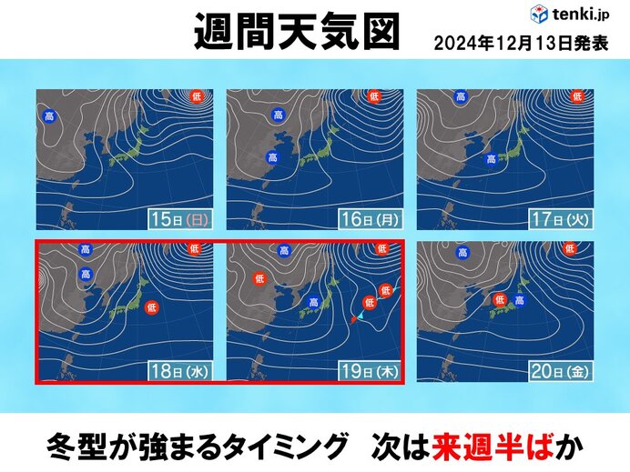 冬型が強まるタイミング　次は来週半ばか