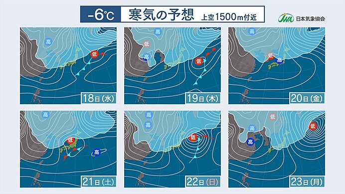 17日(火)～23日(月)　日本海側は雪　風冷え