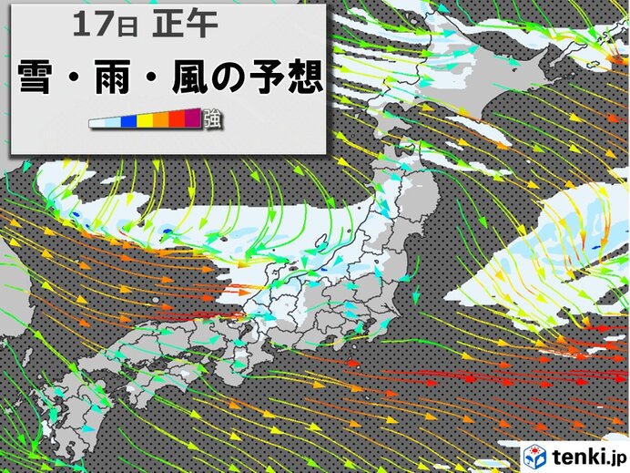 今日17日　日本海側は雪や雨　山沿い中心に積雪増　関東など晴れて空気が乾燥