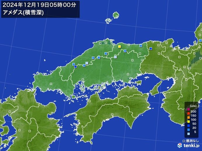 今日19日　西日本に雪雲　山沿いで積雪急増　平地で積雪も