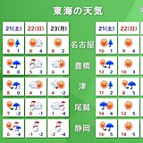 名古屋も初雪か　22日～23日は今シーズン一番強い寒気　岐阜県山間部は大雪の恐れ