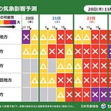 道路の気象影響予測　土日は影響エリア広がる　月曜にかけて東海・東北は影響「大」