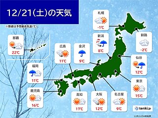 今日21日　日本海側中心に所々で雨や雪　明日22日から雪エリア拡大　雪道対策を