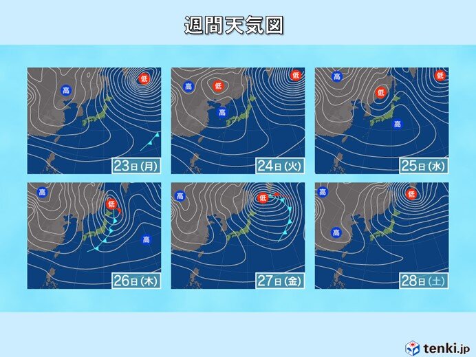 22日～23日は東北の日本海側～山陰は大雪　26日頃は寒さ緩む所も