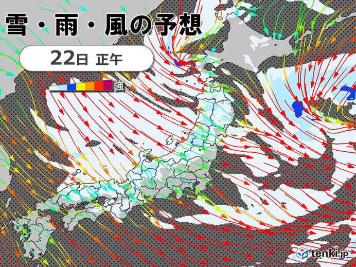 強烈寒気　22日～23日は冬の嵐　日本海側を中心に大雪　降雪量100センチ以上も