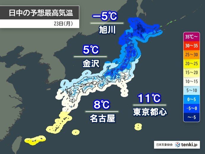 23日も厳しい寒さ　真冬並みの所も　季節風で体感温度が低下　風を通しにくい服装で