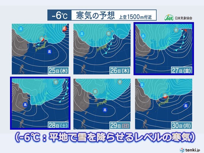 27日(金)～28日(土)は日本海側で雪や雨　真冬の寒さ