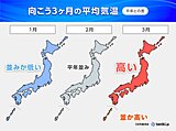 新年は厳しい寒さでスタート　一転3月は全国的に高温　春の訪れ早まるか　3か月予報