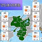 近畿　明日25日のクリスマスの朝は、各地で冷え込む　日中は広く晴れて寒さやわらぐ