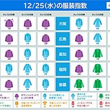 今日25日　クリスマスの服装は? 　最高気温は平年並みか高い