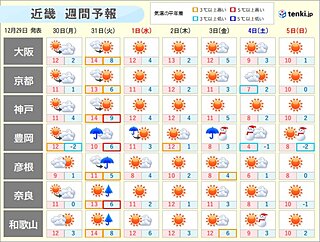 年末年始　大晦日の近畿は雨の降る所も　1月3日と4日は北部や山沿いで大雪の恐れ