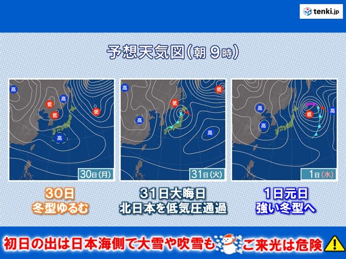 31日大晦日の夜～1日元日は冬型強まる