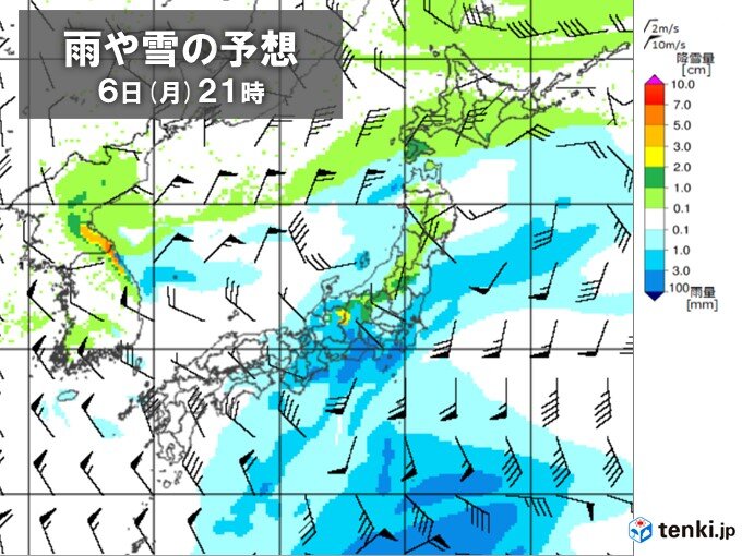 仕事始め6日(月)～7日(火)　太平洋側も広く雨　関東は久しぶりに空気潤う