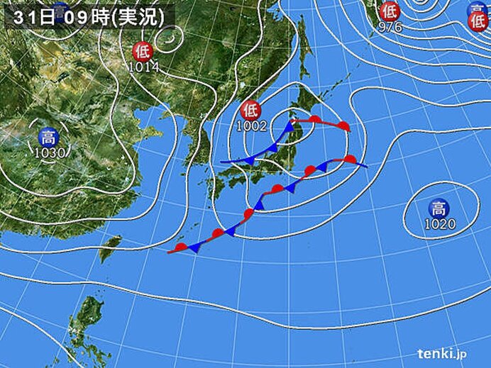 日本海側に雪雲や雨雲　北陸周辺で発雷も多数観測