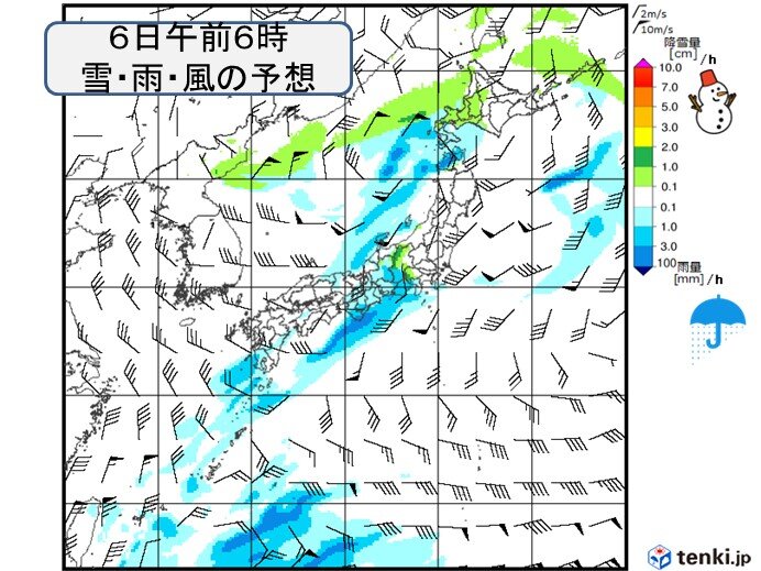 6日は広く雨