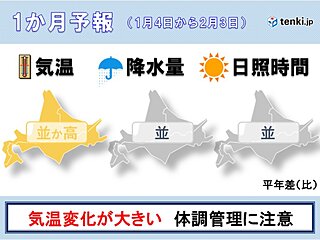 1月の北海道は気温の変動大に　体調管理や路面状態　落雪などに注意　1か月予報