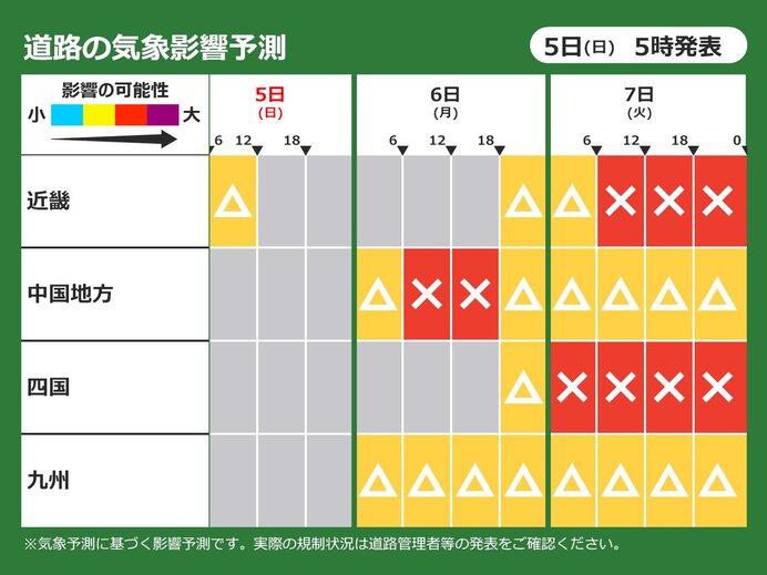 7日(火)　西日本も山沿いを中心に積雪