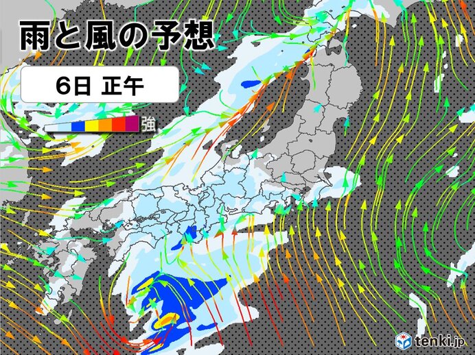 6日(月)昼前には広い範囲で雨に