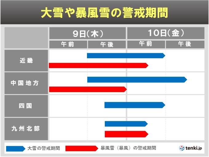 西日本は深夜に大雪ピーク　普段雪の降らないエリアも警戒