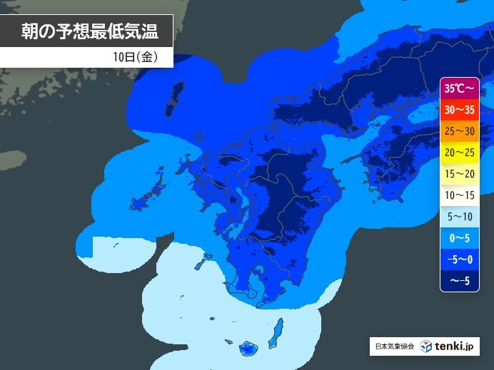 明日10日朝は広範囲で氷点下