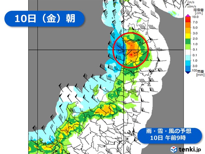 10日は秋田の平地でも積雪が急増する恐れ