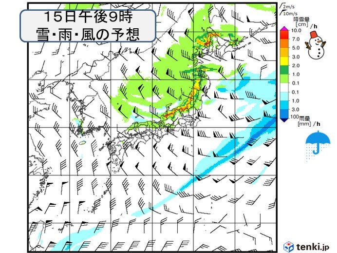 15日～16日頃　北海道や東北の日本海側・北陸を中心に荒天