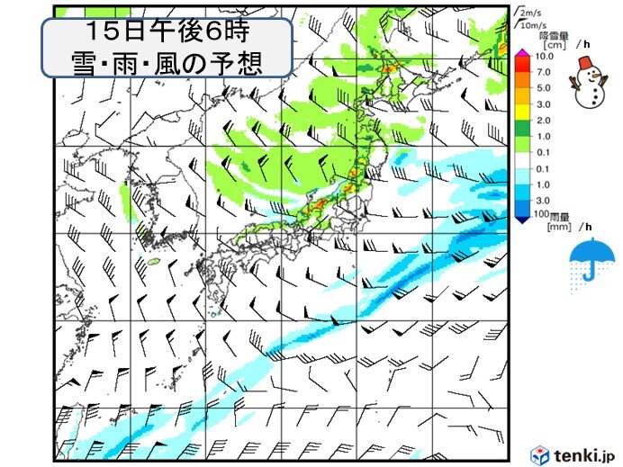 15日～16日　北海道や東北の日本海側・北陸を中心に荒天