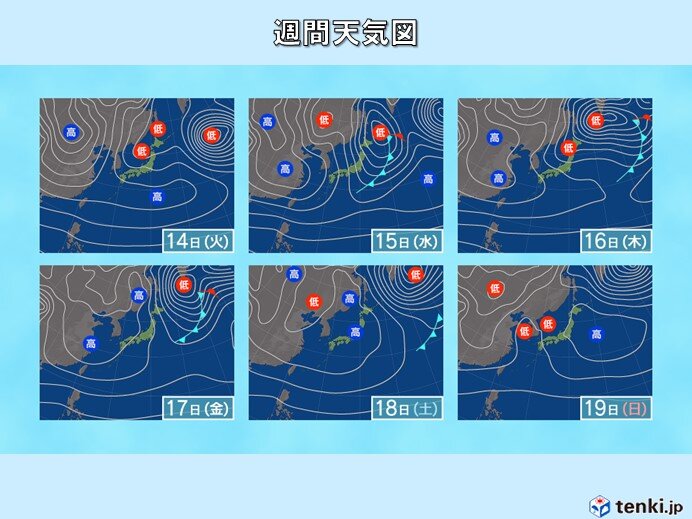 18日と19日　寒さ緩む所が多く比較的穏やか