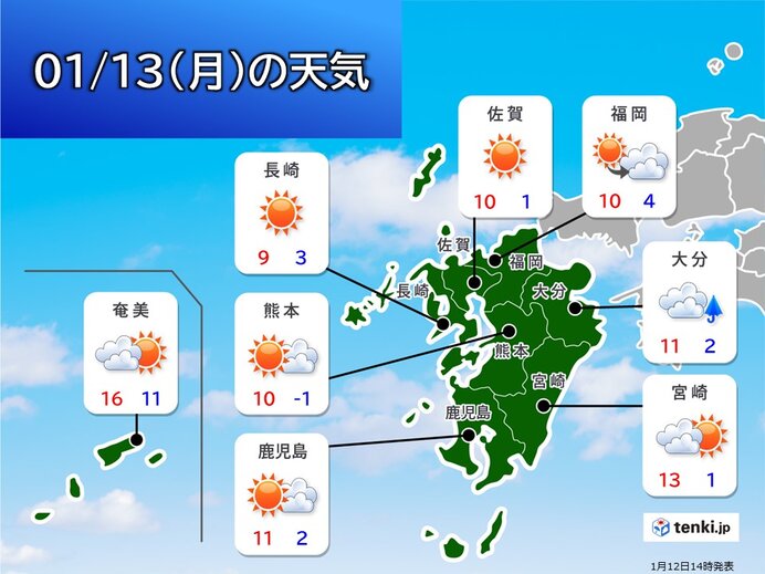 13日(月:祝)成人の日　朝は積雪や路面の凍結に注意