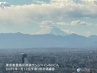 強い寒気で富士山も綺麗な雪化粧　14日以降も朝晩は厳しい冷え込み続く