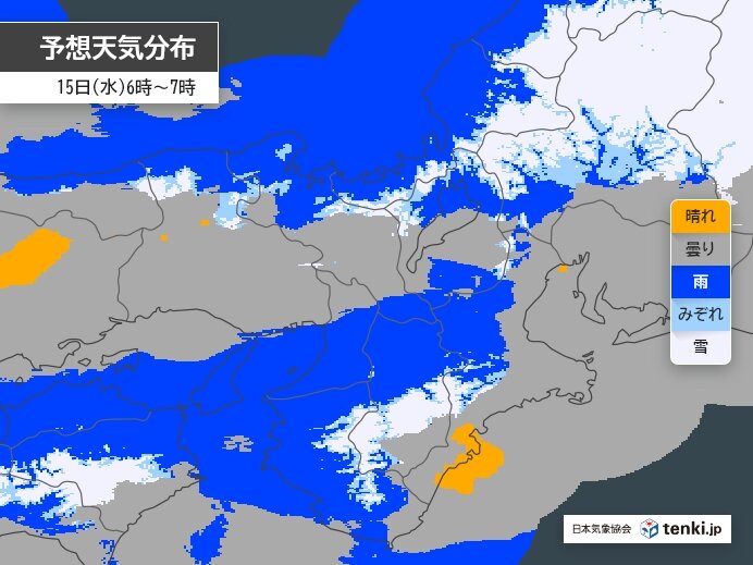 明日15日　朝は雨の降る所が多い　その後は北部中心に雪