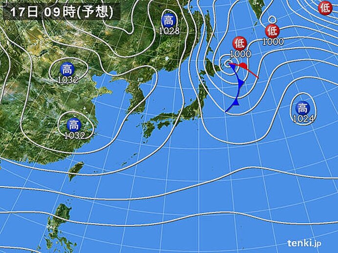 16日～17日　北日本付近を中心に荒天