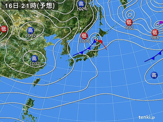 低気圧が北日本付近を通過　北海道から北陸で雪や風が強まる