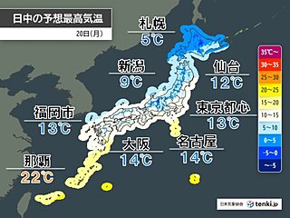 明日20日は「大寒」も全国的に3月並みの暖かさ　なだれや落雪に注意