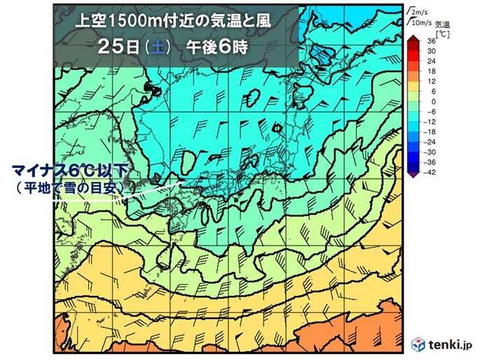 25日(土)頃　寒気が流れ込む　季節は逆戻り