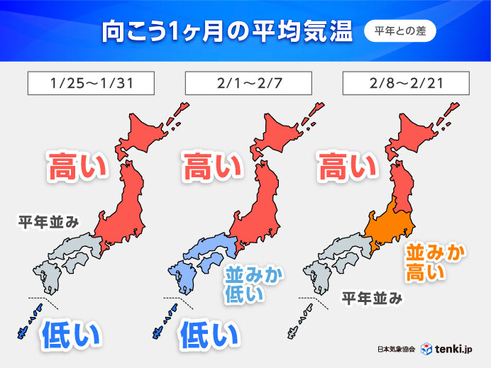 北・東日本で気温高く　早い春の訪れか　西日本と沖縄・奄美で低温傾向　1か月予報