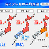 北・東日本で気温高く　早い春の訪れか　西日本と沖縄・奄美で低温傾向　1か月予報