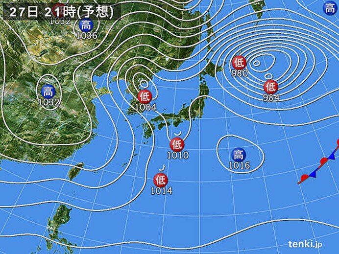 今日27日の天気　夕方からは中部と南部で広く雨　北部でも局地的に雨や雷雨に