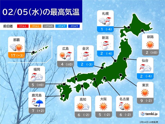 明日5日は広く警報級の大雪・暴風雪　平地も積雪の所