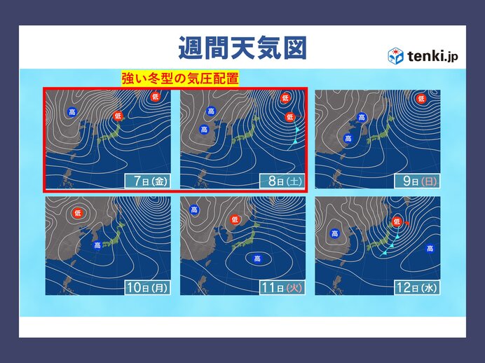 8日(土)頃にかけて日本海側を中心に大雪のおそれ　大荒れや大しけの所も