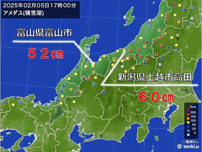 平地でもすでに大雪の所も　富山など積雪50センチ超