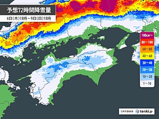 明日7日から8日にかけて再び寒波襲来　四国で警報級の大雪の恐れ　雪への備えを