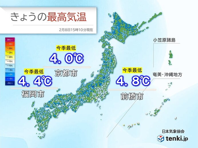 8日は強烈寒波で京都や福岡で今季一番の寒さ　10日にかけても厳しい寒さが続く