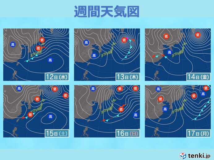 2週間天気(前半)　12日(水)午後は雨　寒さのやわらぐ日が多い