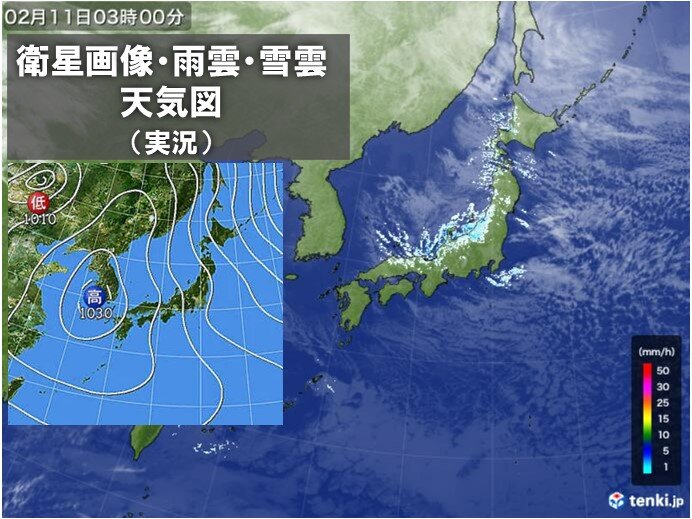 日本海側　昼頃まで雪の降る所が多い