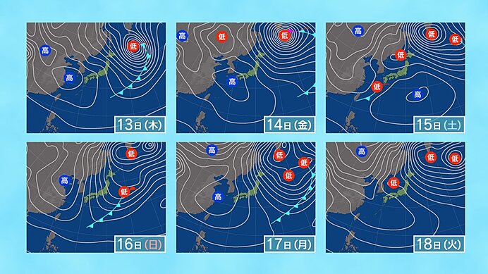 12日(水)～18日(火)　雨のあと再び寒気　なだれや寒暖差に注意