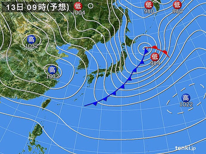 明日13日　低気圧が急発達